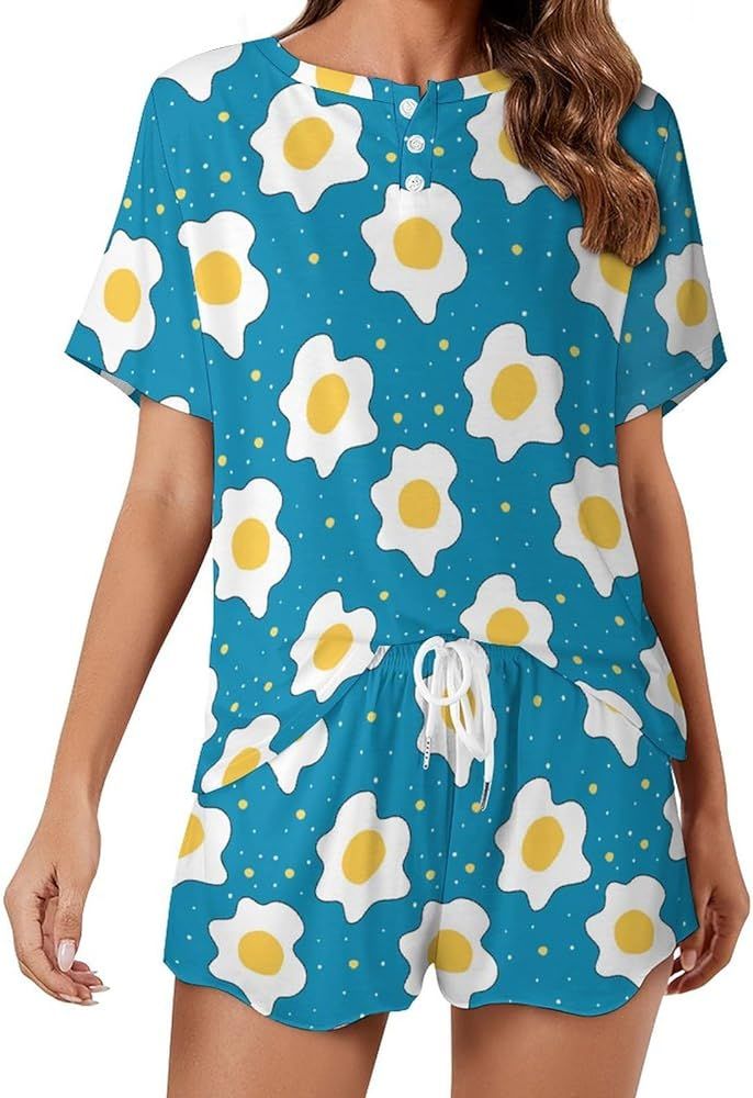 Women's Pajamas Sets Short Sleeve Sleepwear, Lounge Wear Set Short-Sleeved Pjs And Shorts with Po... | Amazon (US)