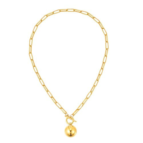 KSF Chunky Gold Necklace for Women - 18K Gold Plated Charm Necklace, Statement Heart Pendant Necklaces for Women Trendy Chunky Choker Necklace Jewelry Gift（Ball） | Amazon (US)