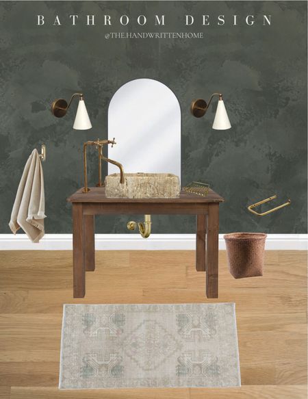 Amber interiors inspired bathroom 

Milk glass sconce
Brass faucet
Brass hardware
Small vintage rug

#LTKFind #LTKhome #LTKstyletip