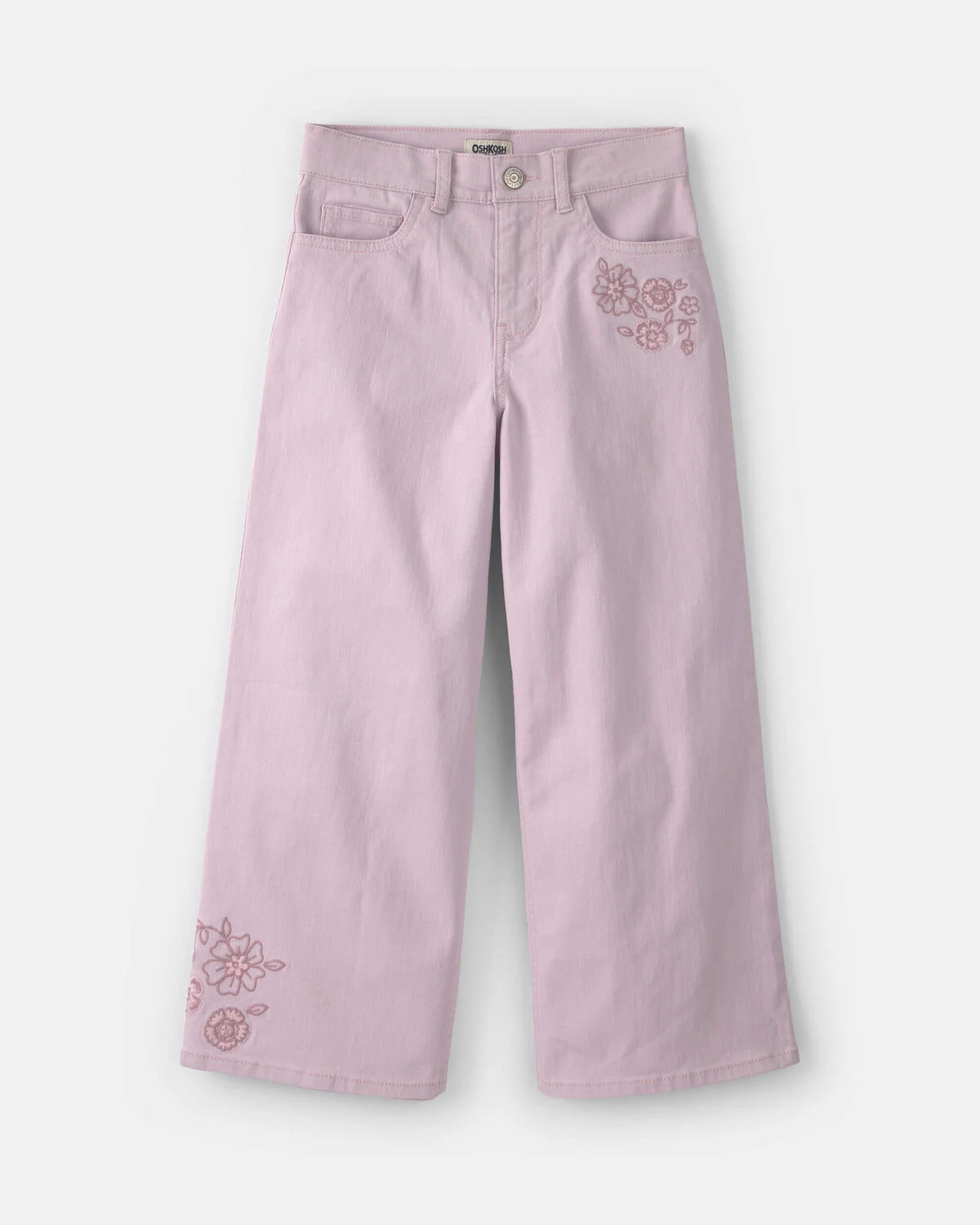 Girls Floral Embroidered Cropped Wide-Leg Pants - Purple | Carter's Inc