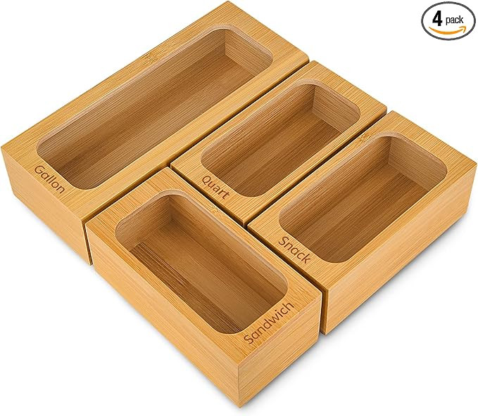 Fulldepot Food Storage Bag Holders, Storage Organizer for Ziplock Bag, Bamboo Storage Dispenser f... | Amazon (US)
