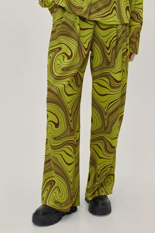 Wave Print Oversized Wide Leg Co Ord Pants | Nasty Gal (US)