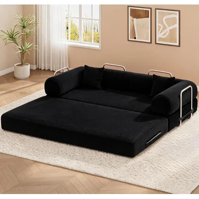 78.8 Inch 4-in-1 Convertible Corduroy Futon Sofa Bed, Boneless Fixed Frame Pull-Out Floor Couch, No Assembly Required for Living Room, Bedroom & Loung | Wayfair North America