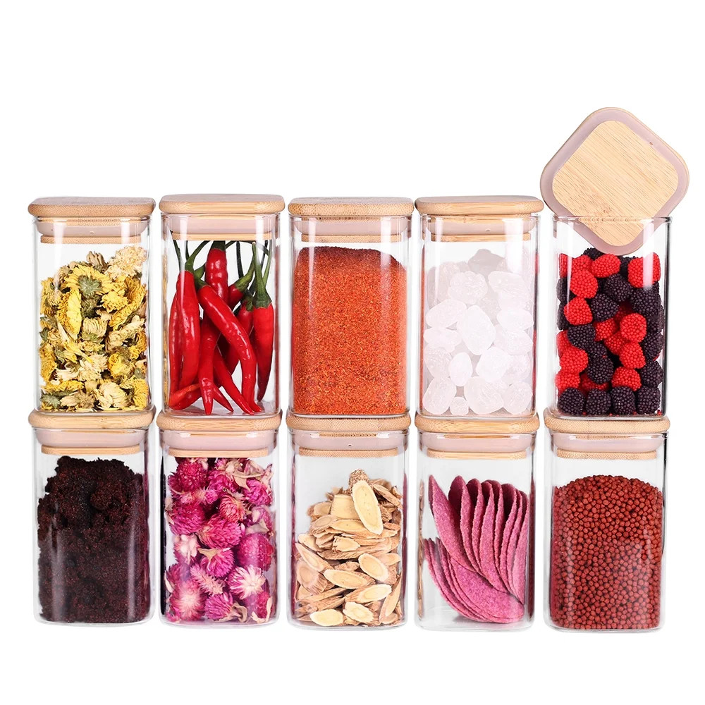 10 Pcs Glass Spice Jars 8oz Clear Empty Square Food Storage Containers with Bamboo Airtight Lid a... | Walmart (US)