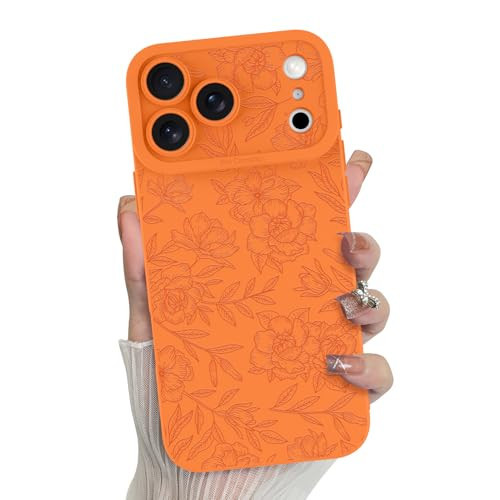 MZELQ for iPhone 17 Pro Max Case 2025, Silicone Floral Flower Rose Cute Pattern, Camera Protection Soft Slim Phone Cover for Girls Women -Orange | Amazon (US)