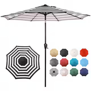Sun-Ray 9 ft. Round 8-Rib Steel Market Patio Umbrella in Black and White Stripe 201006BW - The Ho... | The Home Depot