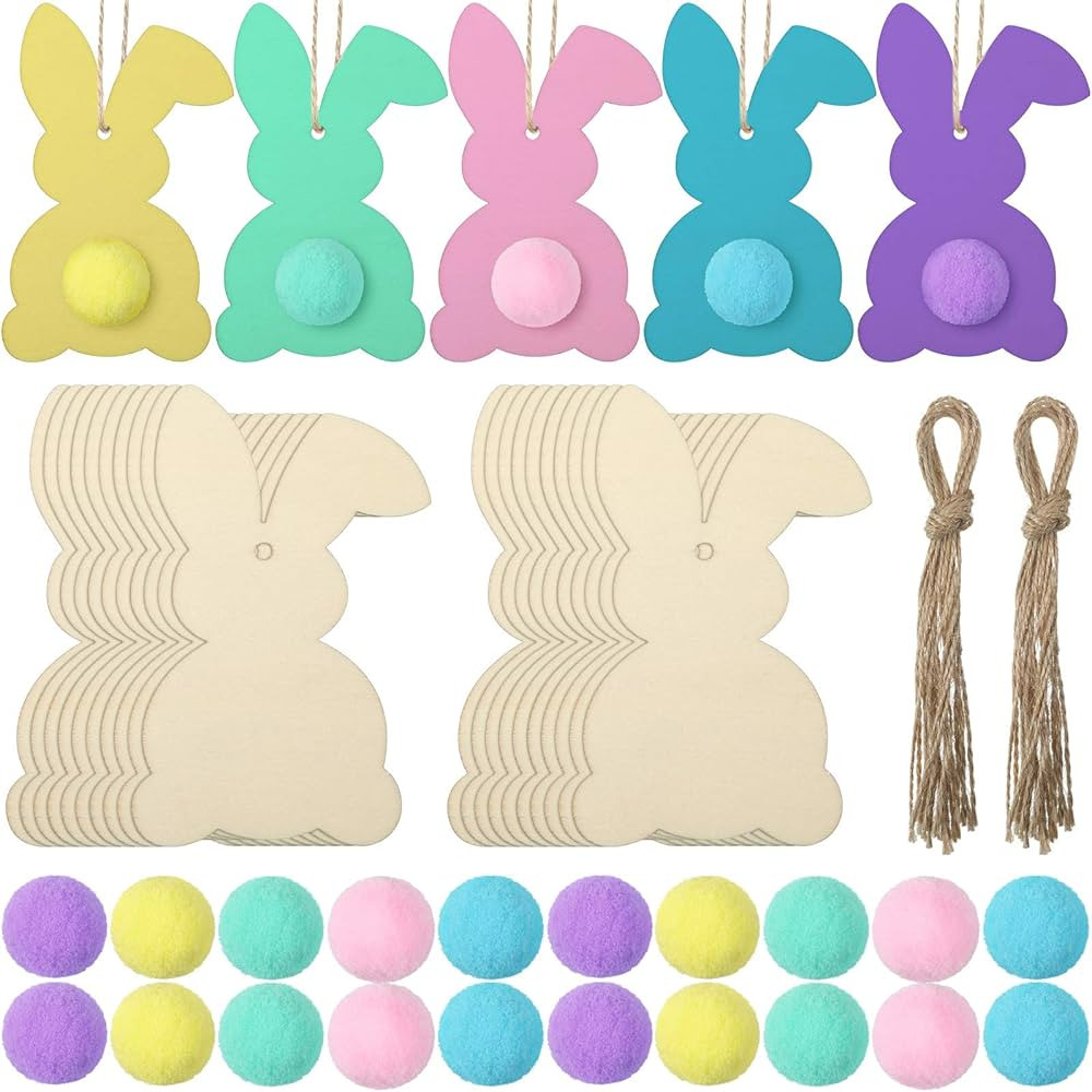 Yalikop 20 Set Wooden Bunny Cutouts for Crafts with 20 Unfinished Wood Bunny Cutouts 20 Colorful ... | Amazon (US)