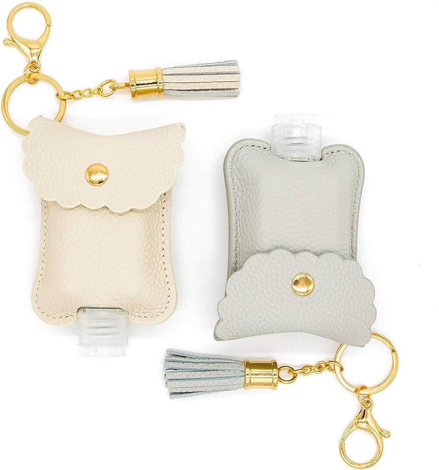Kaffrey 2 oz Cream & Grey Genuine Leather Hand Sanitizer Holder; Keychain Accessories For Purse, ... | Amazon (US)