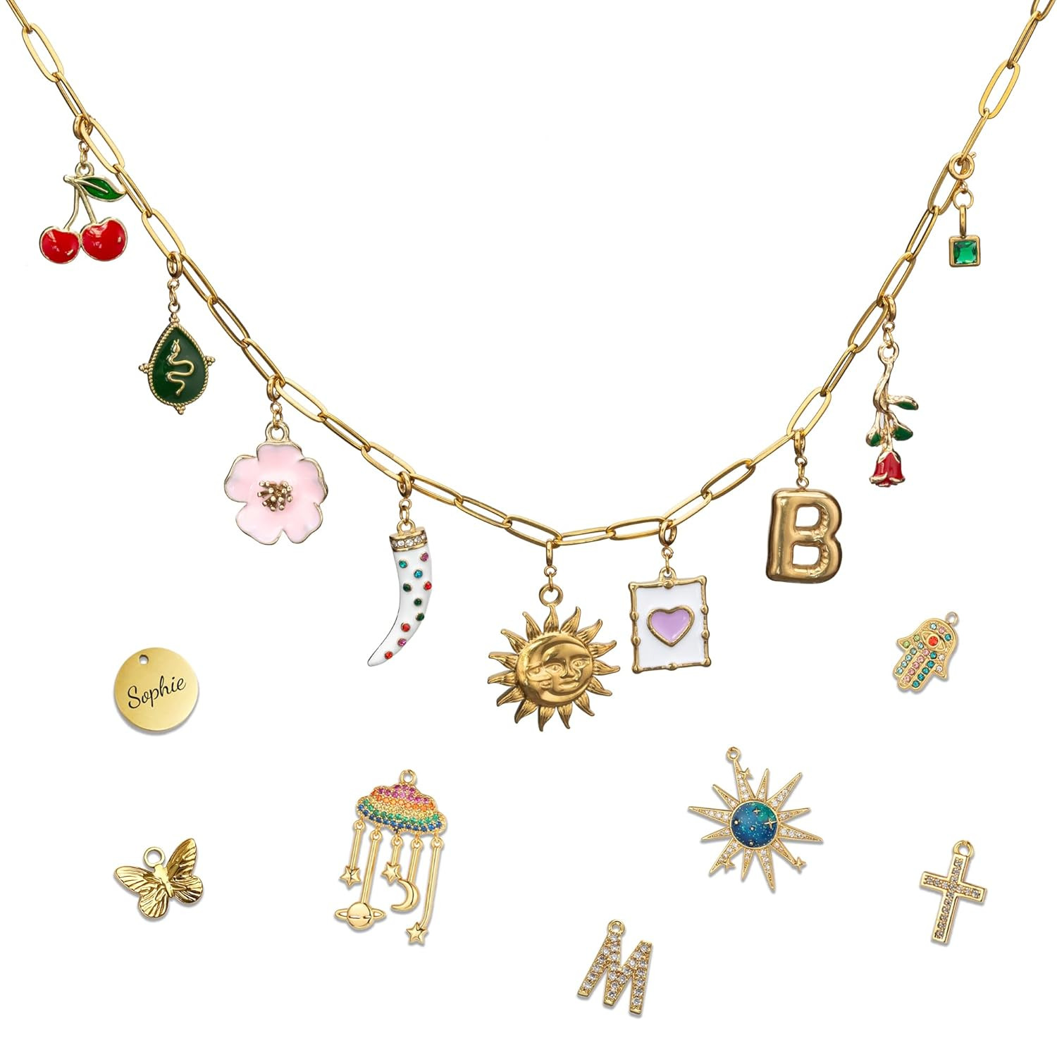 Build Your Own Custom Gold Charm Necklace, Statement Vintage Style Chunky Paperclip Link Chain Ne... | Amazon (US)