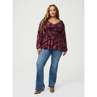 Blouson Sleeve Mesh Babydoll Top in Burgundy | Torrid (US & Canada)