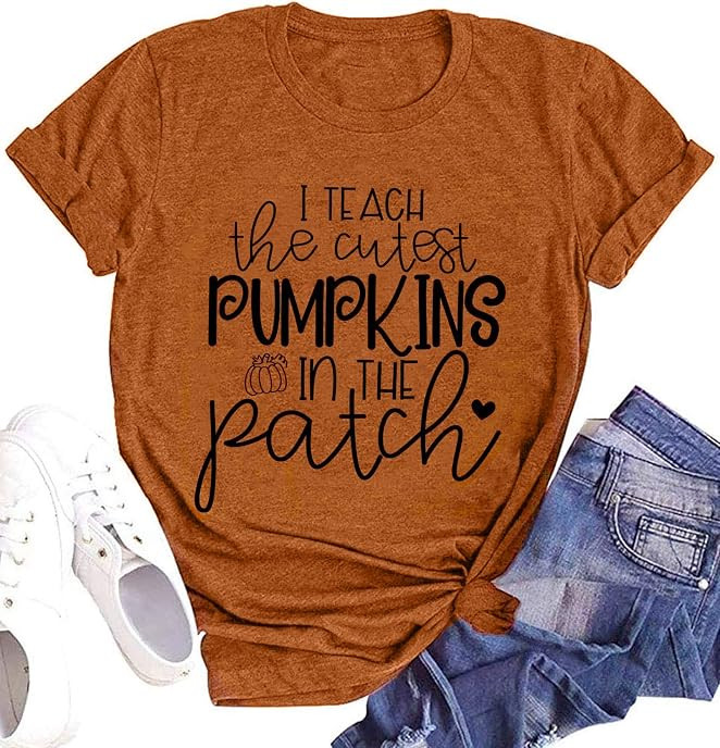 Halloween Teacher Shirt Women Teach T-Shirt Funny Letter Shirts Fall Tee | Amazon (US)