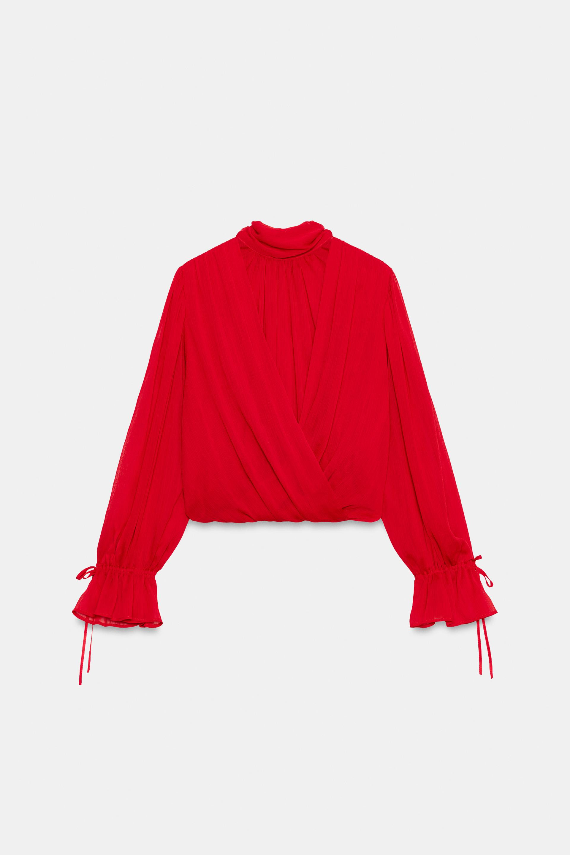Zara - Draped Bow-Back Bodysuit - Red - Xs - Woman | Zara US