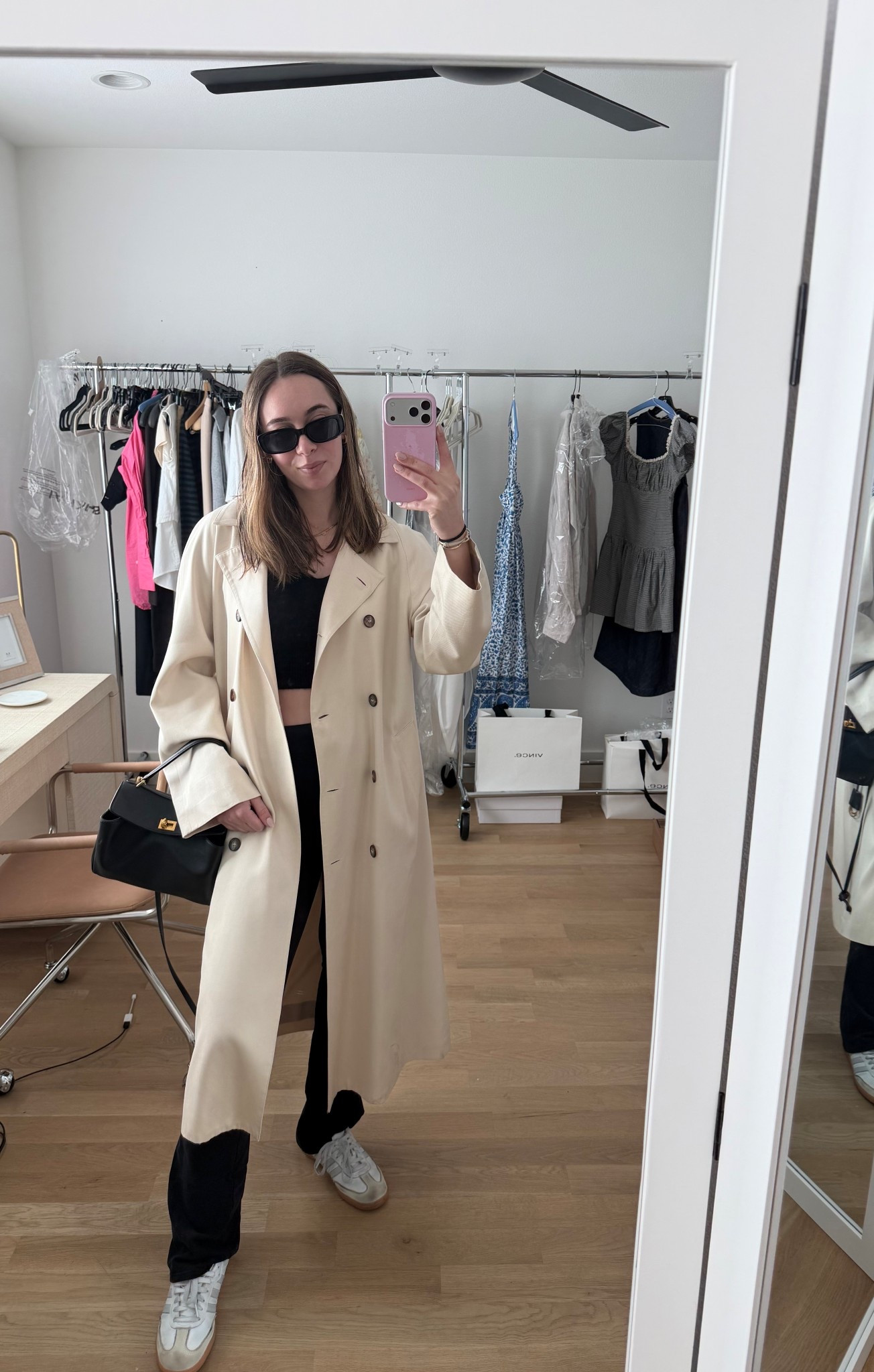 This exact trench is sold out – tagged similar options!! And my shoes are the Adidas Sambas - tagged a slightly different color combo🤩