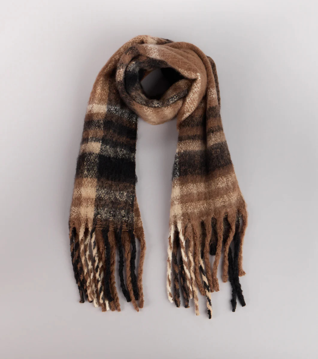 Fuzzy Comfort Plaid Fringe Scarf | Windsor Stores