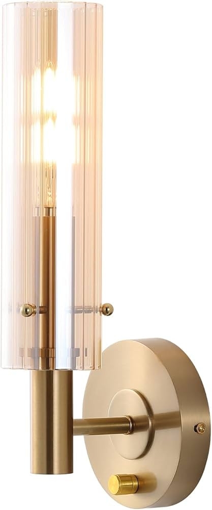 Modern Wall Sconces with Striped Amber Glass Shades Gold Brushed Brass Bathroom Vanity Light Fixt... | Amazon (US)