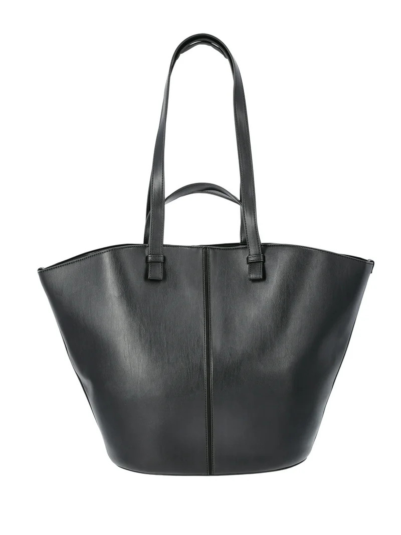 Time and Tru Women's Large Faux Leather Tulip Tote Bag, Burgundy | Walmart (US)