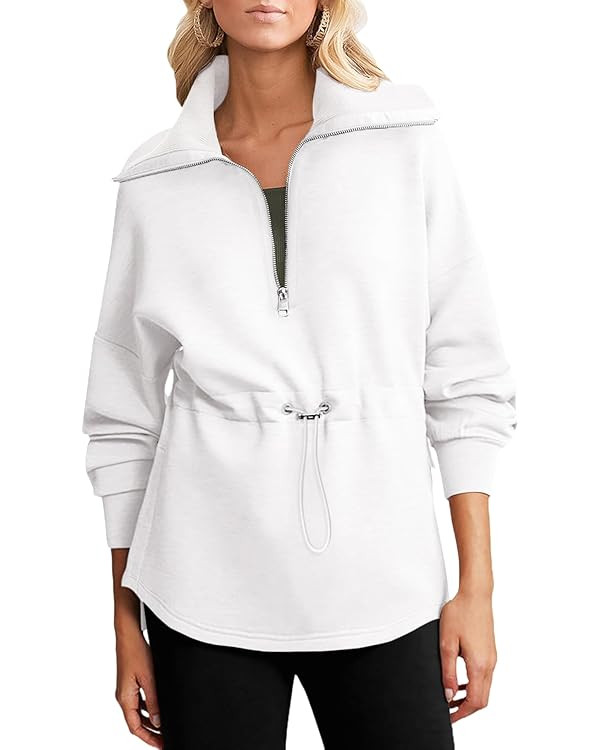 Dokotoo Womens Sweatshirt Oversized Half Zip Up Drawstring Waist Long Sleeve Side Slits Soft Casu... | Amazon (US)