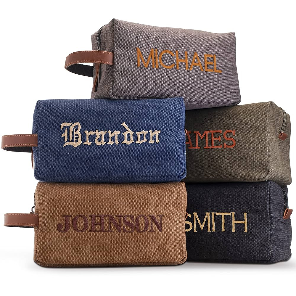 Embroidered - Personalized Toiletry Bag for Men, Dad, Husband, Custom w/Name - 5 Canvas & 8 Threa... | Amazon (US)