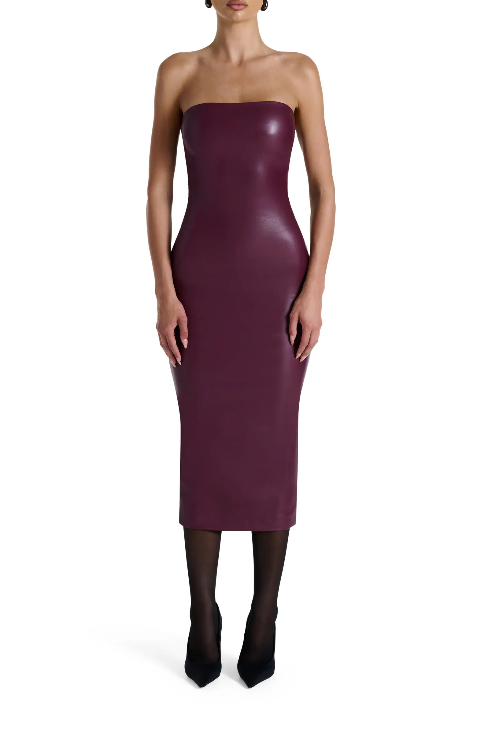 Naked Wardrobe Strapless Faux Leather Body-Con Midi Dress | Nordstrom | Nordstrom