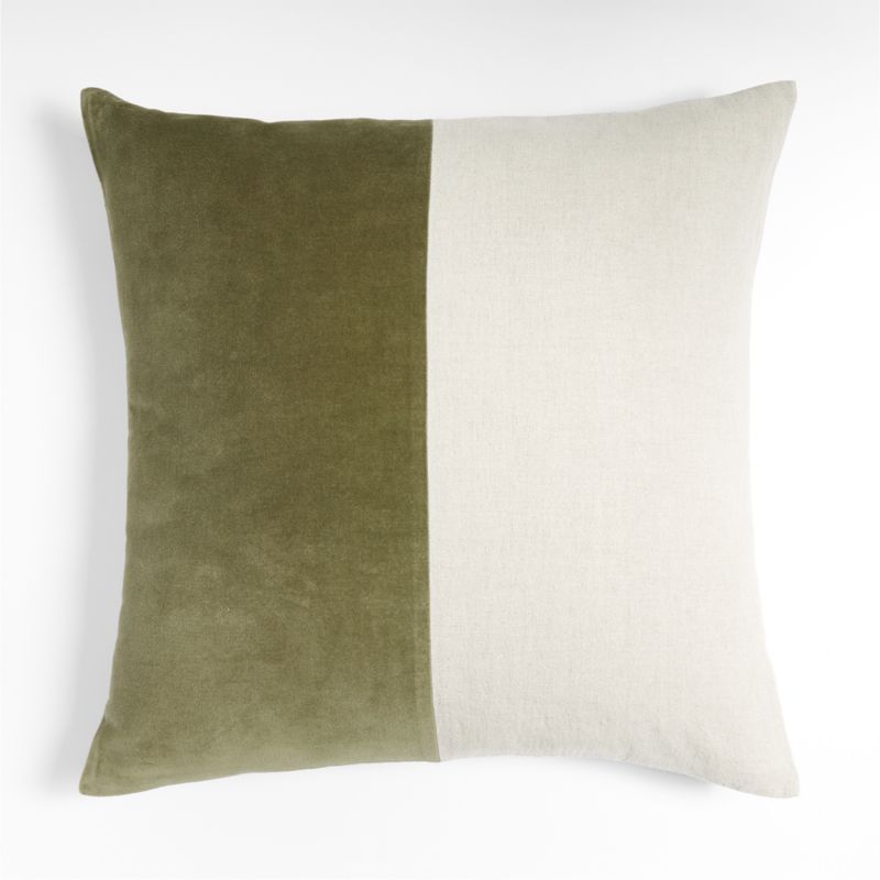 Ska 23" Colorblock Velvet Linen Desert Green Pillow Cover | Crate & Barrel | Crate & Barrel