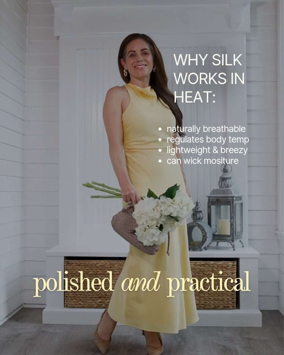 Silk IS a great fabric for summer - and no, it won't stick to you. You just need to choose the right silk pieces. Look for flowy fits and lighterweight silks, like this high neck midi dress from @quince or its best-selling silk midi skirt. Linking all my favorite petite-friendly picks from the brand. For sizing reference, I'm wearing an XS in the dress and midi skirt. The colorway is butter yellow. wedding guest dress summer | summer wedding guest dress | elegant wedding guest dress | silk midi dress | silk midi skirt | washable silk skirt | Quince silk

#LTKOver40 #LTKPetite #LTKWedding 

 #LTKSeasonal #LTKPetite #LTKWedding