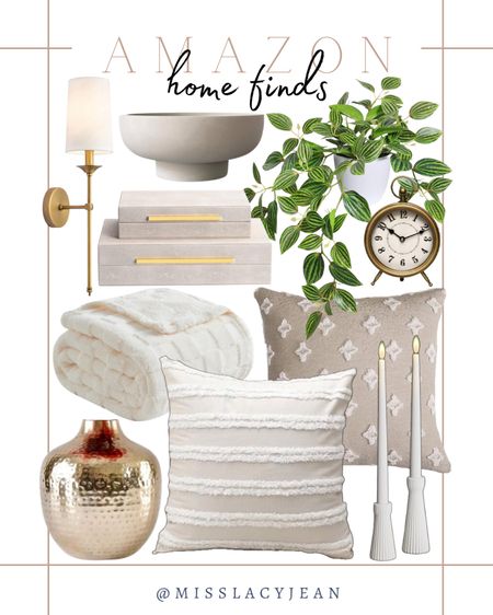 Amazon home finds include throw pillows, candle stick holder, gold vase, throw blanket, faux plant, clock, decorative bowl, decorative boxes, sconce.

Home decor, neutral home decor, neutral home accents, Amazon finds

#LTKfindsunder100 #LTKstyletip #LTKhome
