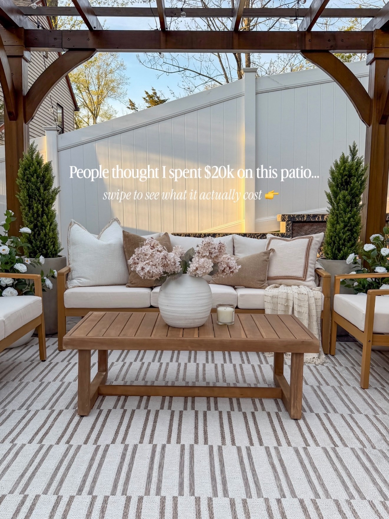 People thought I spent $20k on this patio….I did not! 🤎

I wanted that elevated resort-style outdoor living look without the price tag. Think warm wood tones, cream cushions, textured pillows, faux florals (that looks realistic) and it all came together for way less than it looks. 

I’m completely obsessed with how everything turned out and I still can’t believe this whole space came in under $2,500 for everything. 👏

#outdoorliving #patiodesign #outdoordecor #outdoorinspo #homedecor

#LTKHome #LTKSaleAlert