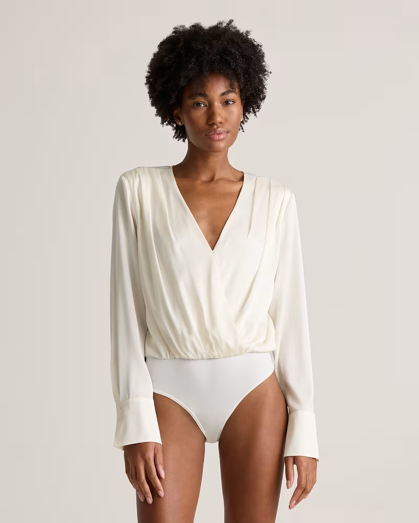 Washable Stretch Silk Surplice Bodysuit | Quince