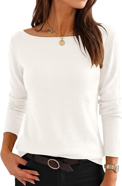 ANRABESS Women’s Fall Long Sleeve Boat Neck Light Sweaters | Amazon (US)