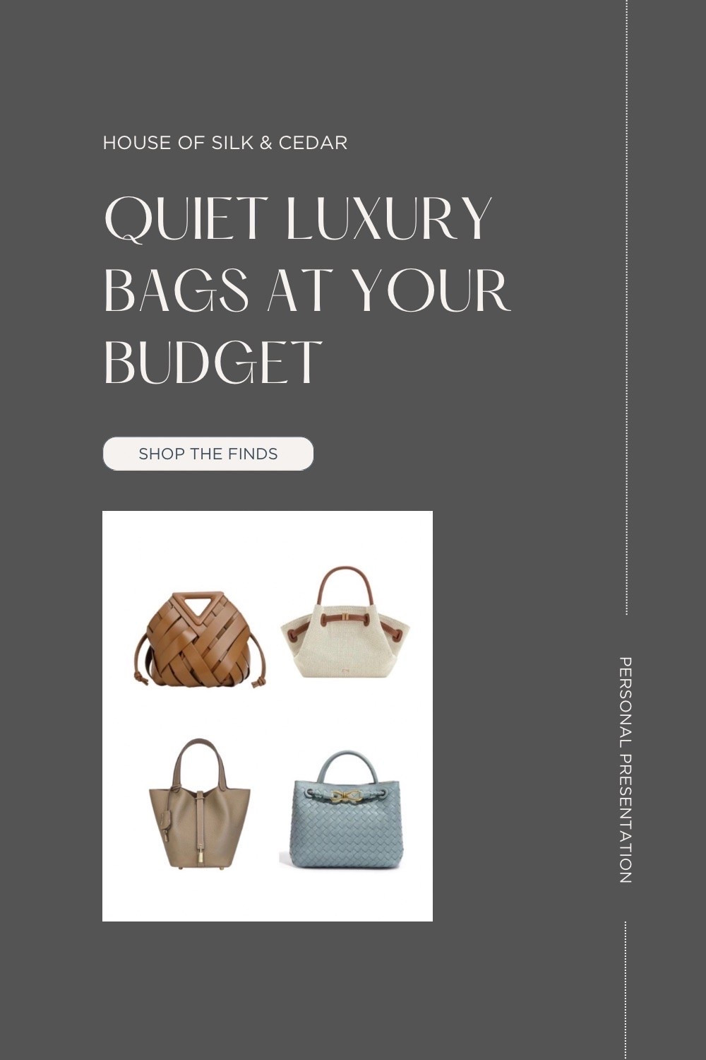 Quiet luxury was never about the price tag.

It was always about choosing timeless design, beautiful materials, and craftsmanship that you’ll still reach for ten years from now.

These are elegant handbags at every budget that embody the Silk & Cedar philosophy: fewer, better.

#QuietLuxury #TimelessStyle #LeatherHandbags #CapsuleWardrobe #QualityOverQuantity #InvestmentPieces #MinimalStyle #ClassicStyle #WomenOver40 #RefinedStyle

#LTKWorkwear #LTKOver40 #LTKootd