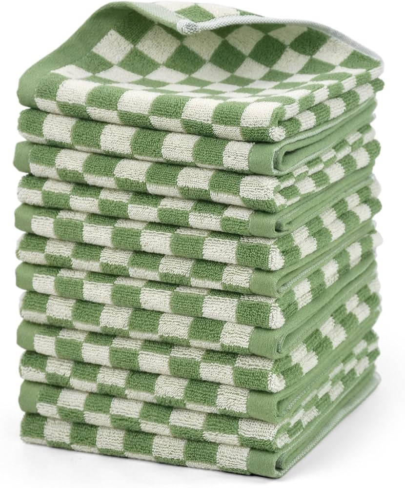 Super Soft Wash Cloths(Green Checkered), 12 Pack Washcloths Facecloth, Cotton Face Towels Set for... | Amazon (US)