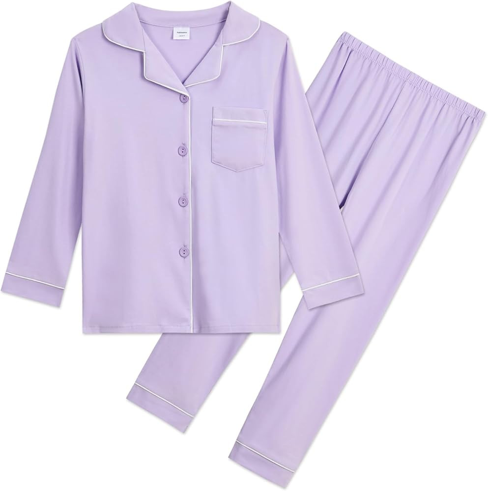 Aablexema Unisex Kids Pajamas Set Button-Down Long Sleeve Cotton Sleepwear Lounge Set for 5-13 Ye... | Amazon (US)