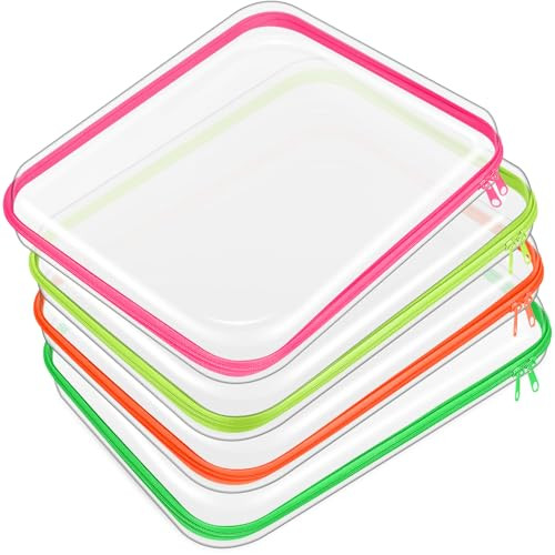 Hoolerry 4 Pcs Hard Clear Zipper Case Makeup Bags Plastic Zipper Pouch Transparent Storage Box Containers for Cosmetics, Snacks, Building Blocks, Puzzles(Clear,13.8 x 11.8 x 2 in,Fluorescent) | Amazon (US)