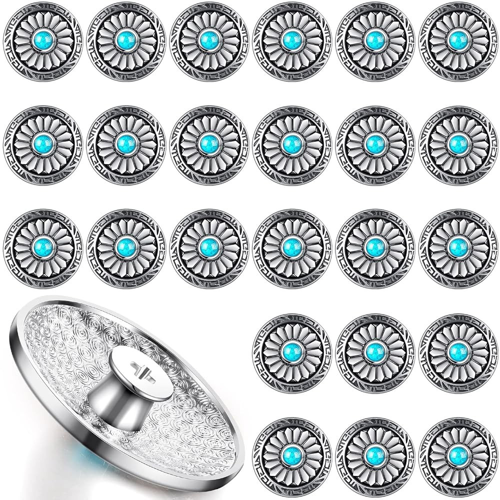 Janinka 24 Pcs Faux Turquoise Round Conchos Sunflower Decorative Buckle Metal Sunflower Buttons S... | Amazon (US)
