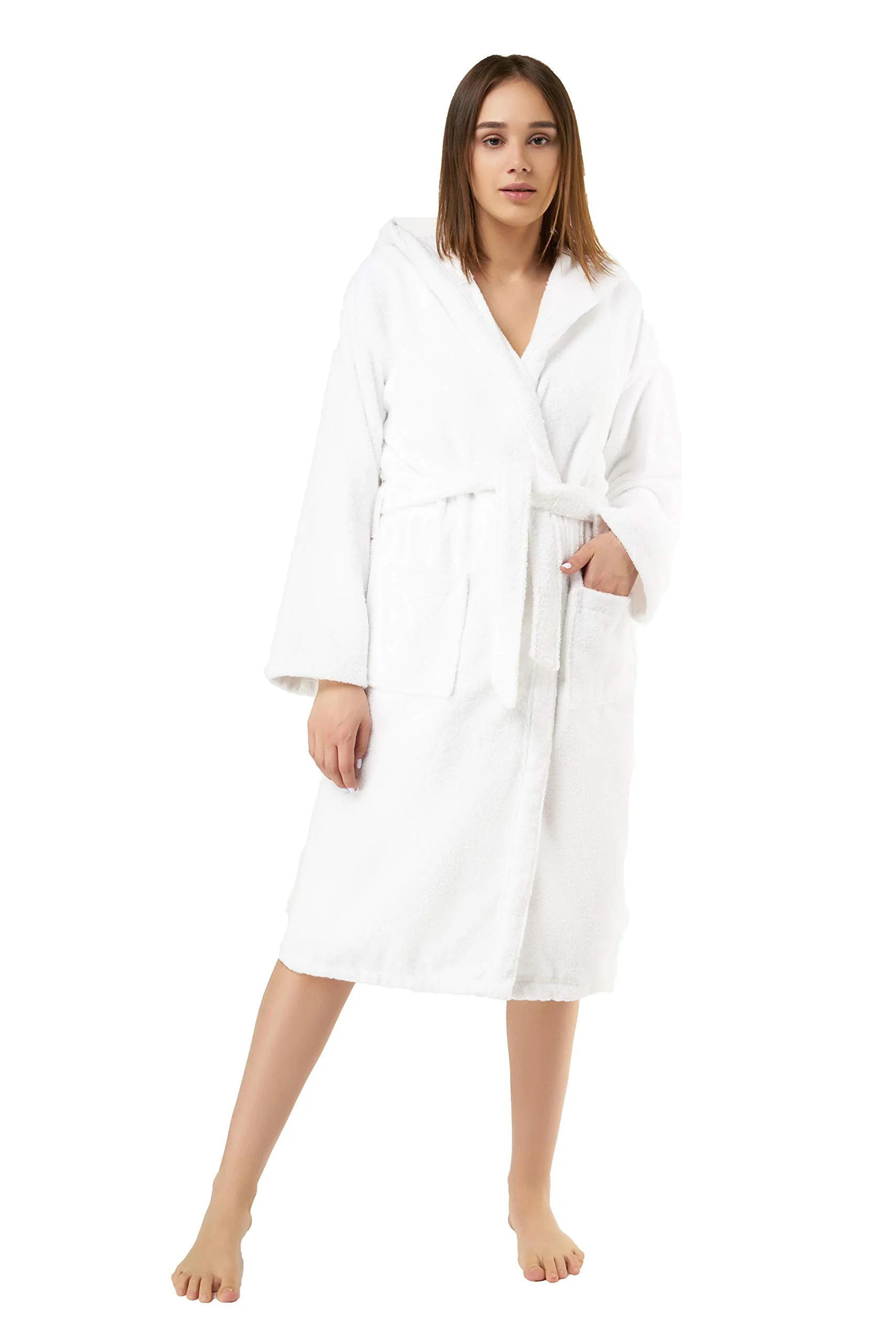 Turquaz Linen 100% Turkish Cotton White Heavy Weight Hooded Terry Bathrobe | Walmart (US)
