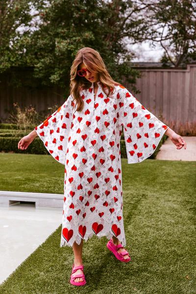 no. 564 red & white heart lace maxi caftan | La Vie Style House