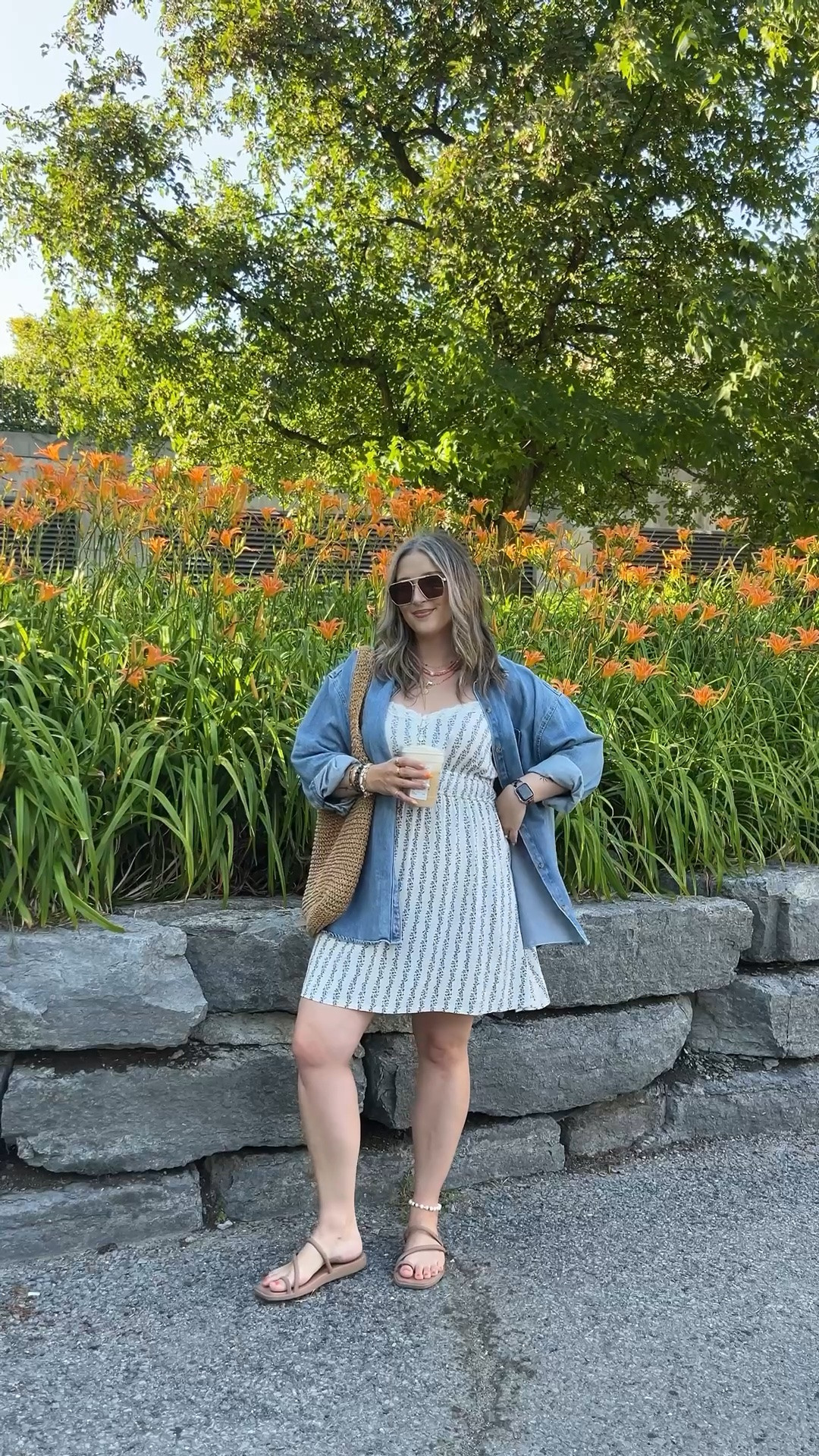 Casual summer outfit! Wearing my usual size L in both dress and denim shirt. I’m a 9.5-10 shoe and wear a 10 in the crocs sandals. Canadian links are under “similar products”

#LTKsale #LTKmidsize #LTKdresses
