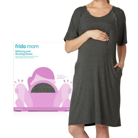 Frida Mom Labor and Delivery Gown, Maternity & Postpartum Nursing Gown, Jersey Nightgown, One Size | Walmart (US)