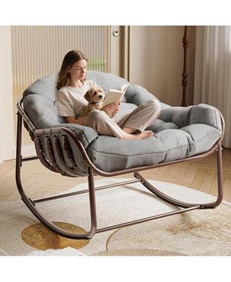 Outdoor Papasan Rocking Chair, Oversized Wicker Lounge Chair with Cushion and Metal Frame, Patio ... | Macy's
