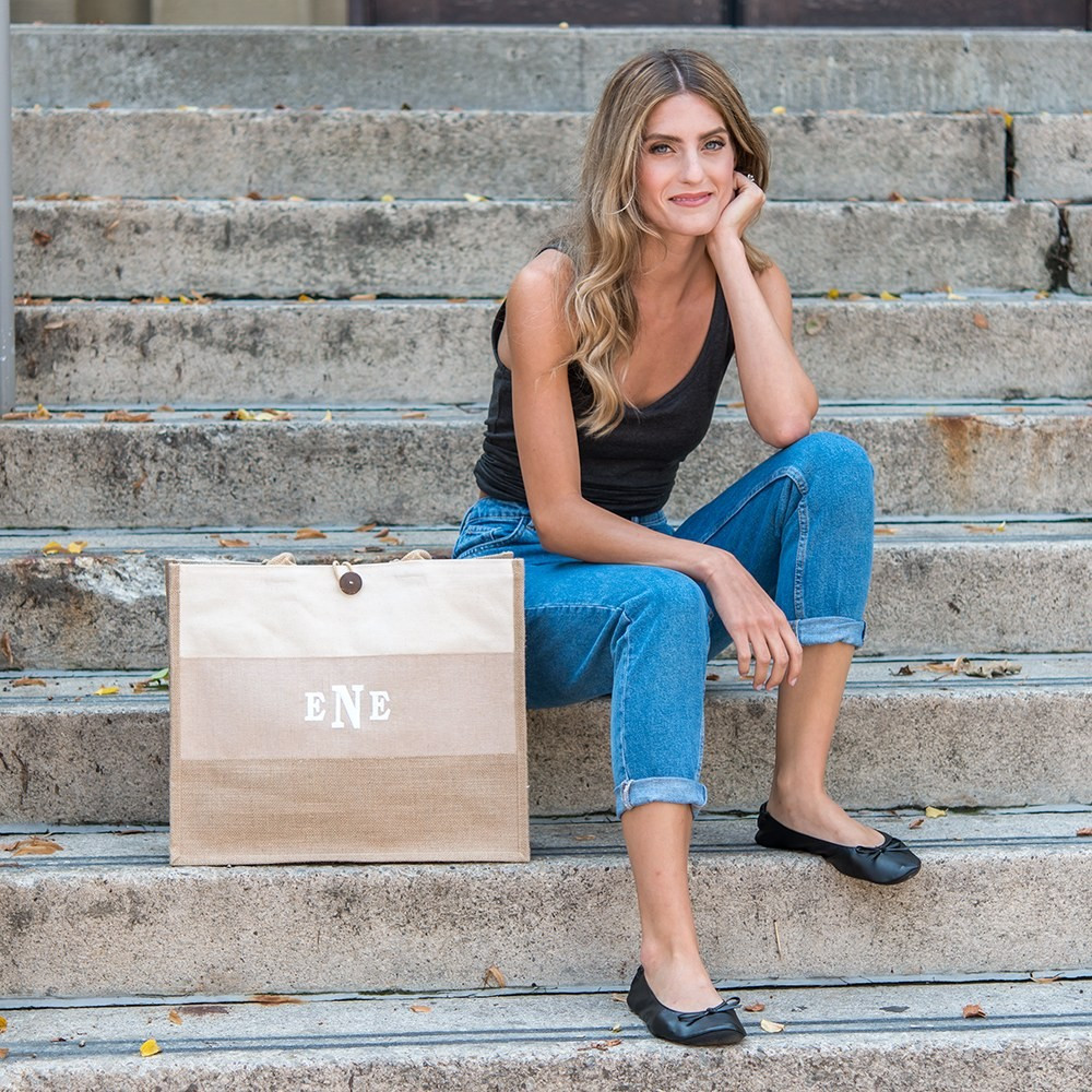 Large Personalized Reusable Fabric Beach Tote Bag - Burlap Ombre - The Knot Shop | The Knot 