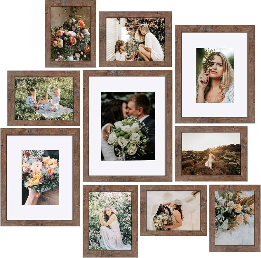 SESEAT Picture Frames Collage, Gallery Wall Frame Set with 11x14 8x10 5x7 4x6 Frames in Brown Fin... | Amazon (US)