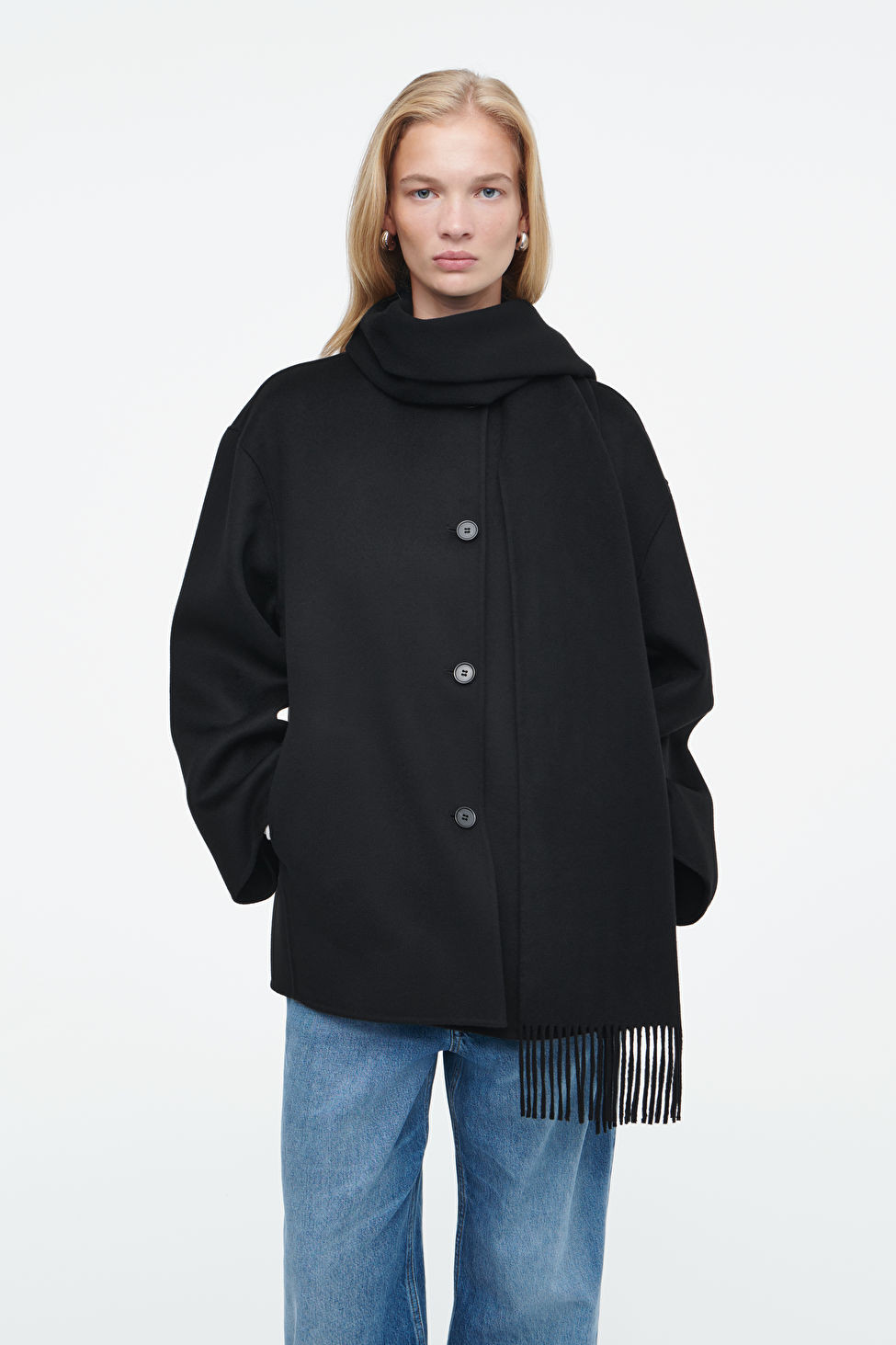 OVERSIZED WOOL-BLEND SCARF JACKET - BLACK - COS | COS (EU)