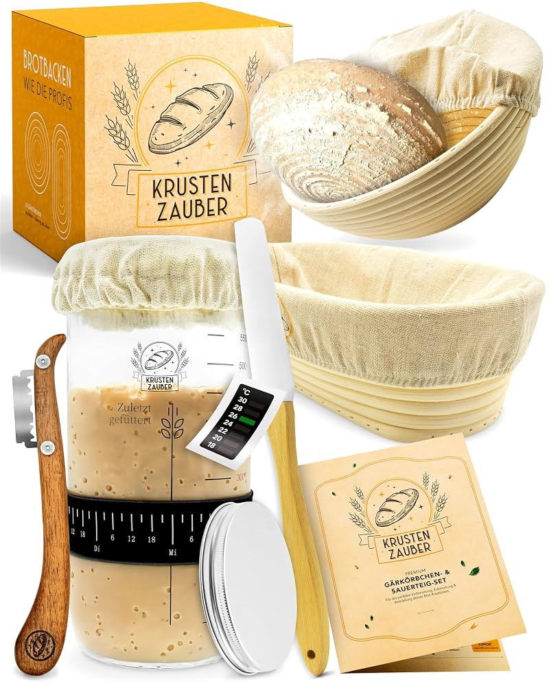 KRUSTENZAUBER 2er Set Gärkörbchen & 600ml Sauerteig Starter Set im Vorteilspack - Gärkörbe au... | Amazon (DE)