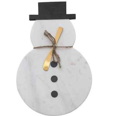 Storied Home Marble Snowman Shaped Cheese and Cutting Board with Stainless Steel Canape Knife, White, Black and Gold Finish | Target