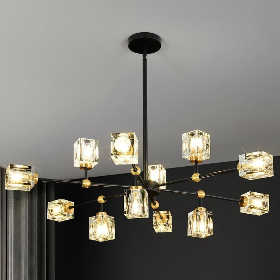 Modern Sputnik Chandeliers 12-Light Crsytal Chandelier Adjustable Height Black and Gold Pendant L... | Amazon (US)