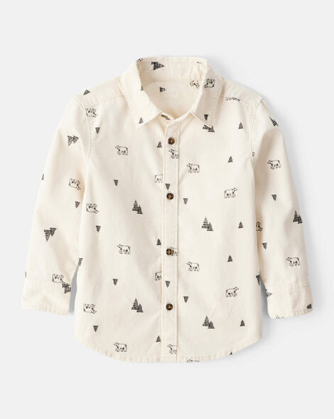 Toddler Boy Winter Print Corduroy Long-Sleeve Button-Down Shirt - Ivory | Carter's Inc
