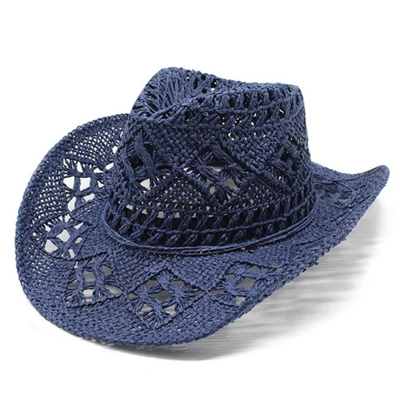 NMMUED Straw Cowboy Hat, Western Cowgirl Hat, Wide Brim Sun Beach Hat for Men and Women Navy One ... | Walmart (US)