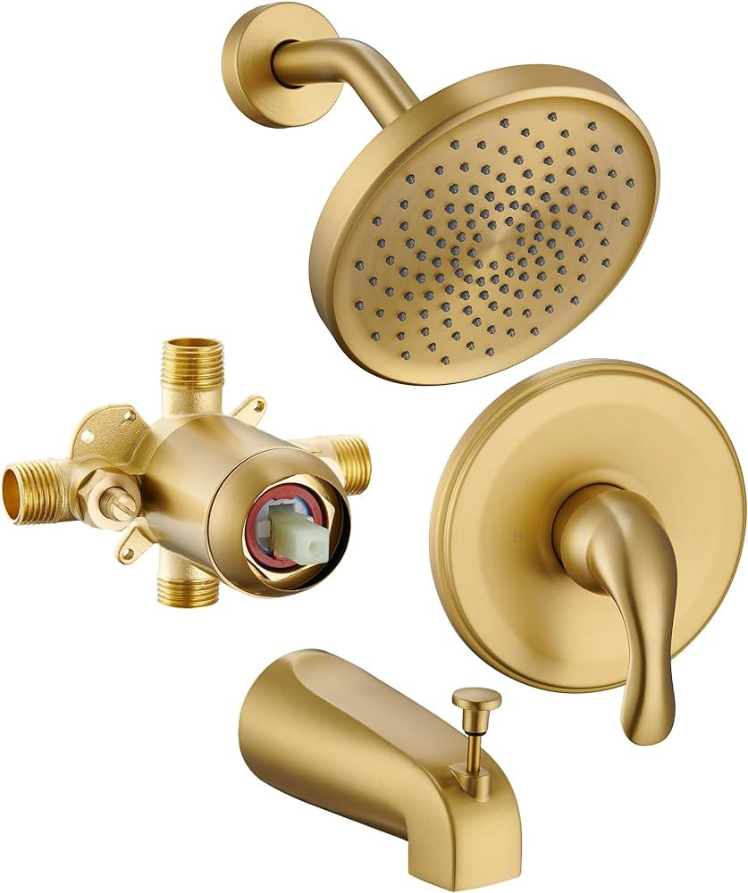Brushed Gold Shower Tub Faucet Set With Valve - Gold Shower Head and Handle Set, Shower Faucet Se... | Amazon (US)