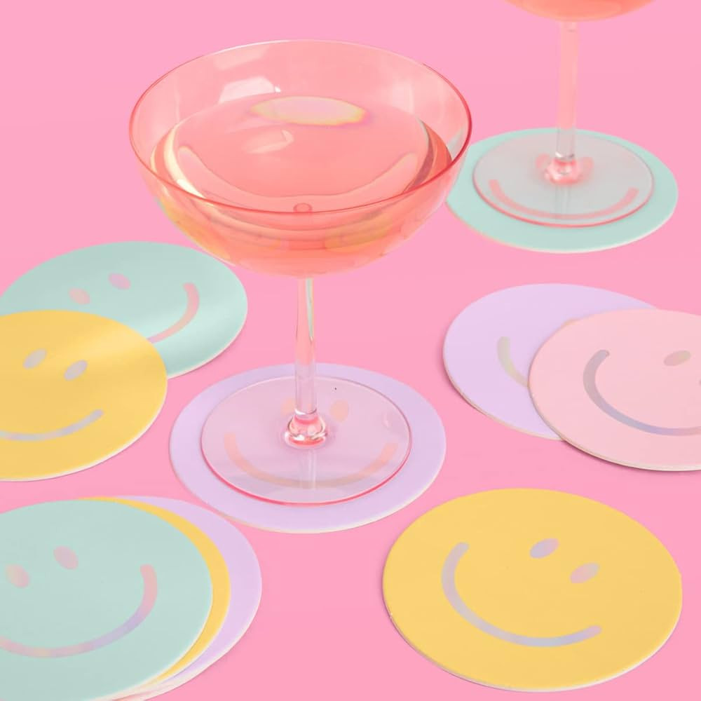 xo, Fetti Smile Pastel Party Drink Coasters - 16 pcs - Iridescent Foil | Happy Pastel Birthday Pa... | Amazon (US)