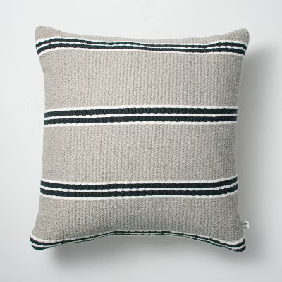 18" x 18" Double Stripe Indoor/Outdoor Throw Pillow Black/Gray - Hearth & Hand™... | Target